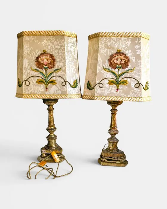 Lampada da comodino (2) - Legno, Oro, Metallo, Fabric