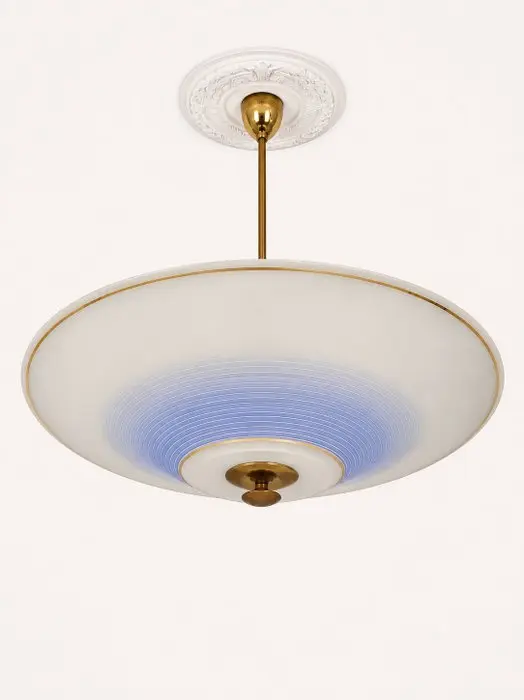 Ceiling lamp - Lacquered brass, Opaline glass - Pendant lamp / ceiling lamp