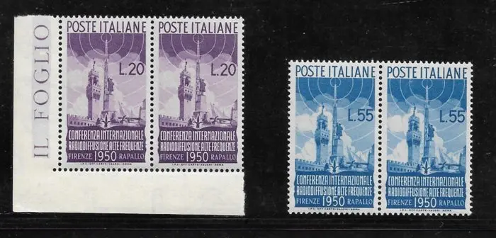 Italian Republic 1950 - Broadcasting: 2 centered values