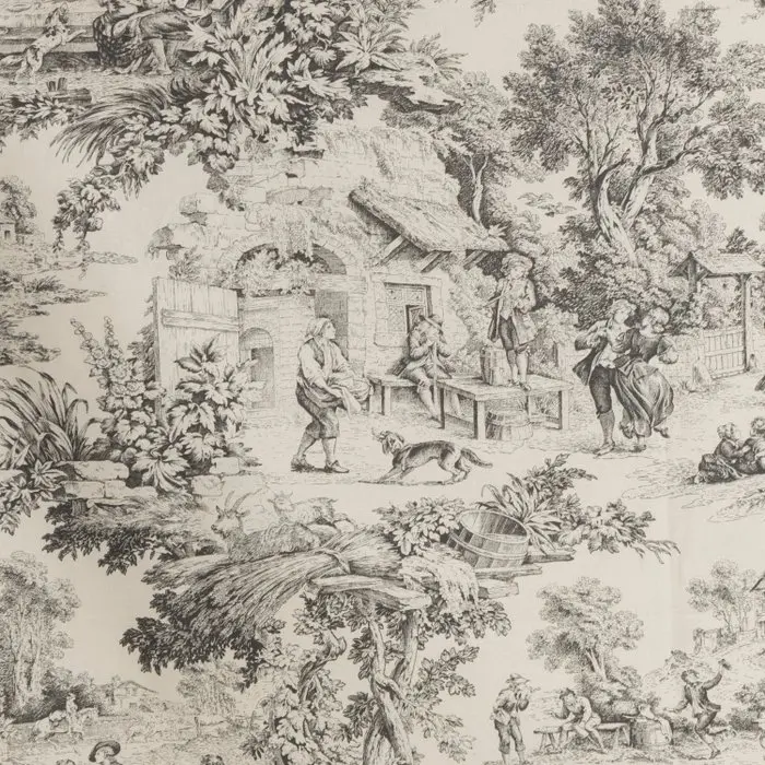 Grey Toile de Jouy Fabric - 100% Cotton OEKO-TEX...