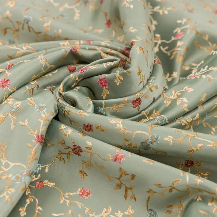 BA242 - Brocade Fabric - Italian Lampasso - Green Silk...