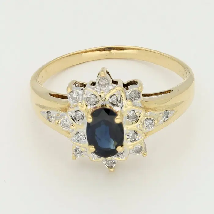 Ring - 18 kt. Yellow gold Diamond (Natural) - Sapphire
