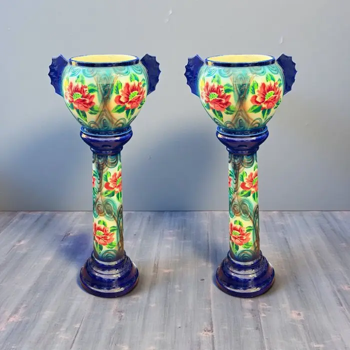 Jardinière (2) - Flowers - Enamelled - Columns