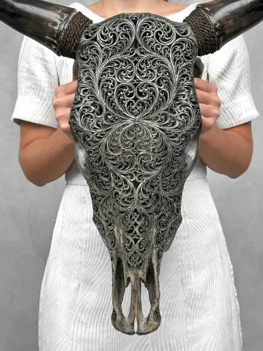NO RESERVE PRICE - Authentic Large Grey- Hand Carved Bull...