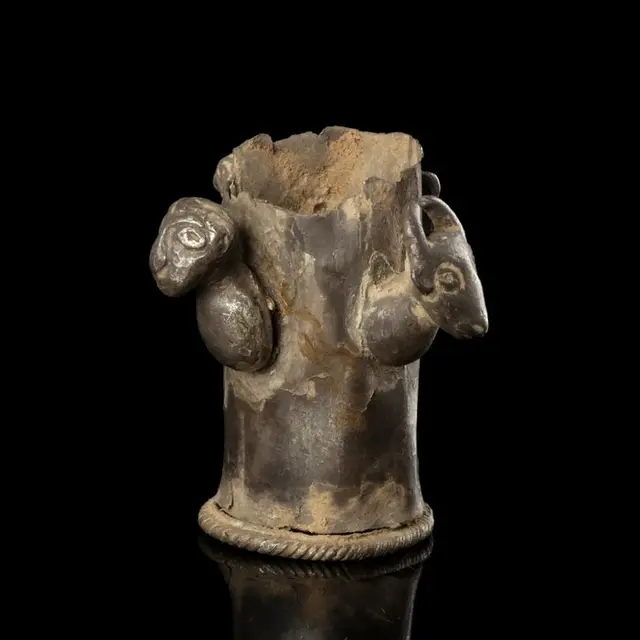 Ancient Silver Ceremonial Staff-End with Bull