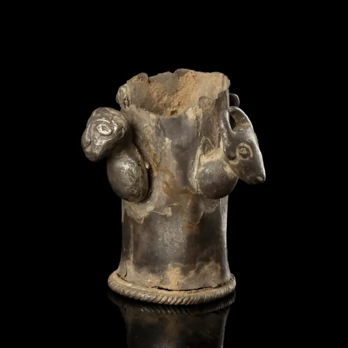 Ancient Silver Ceremonial Staff-End with Bull