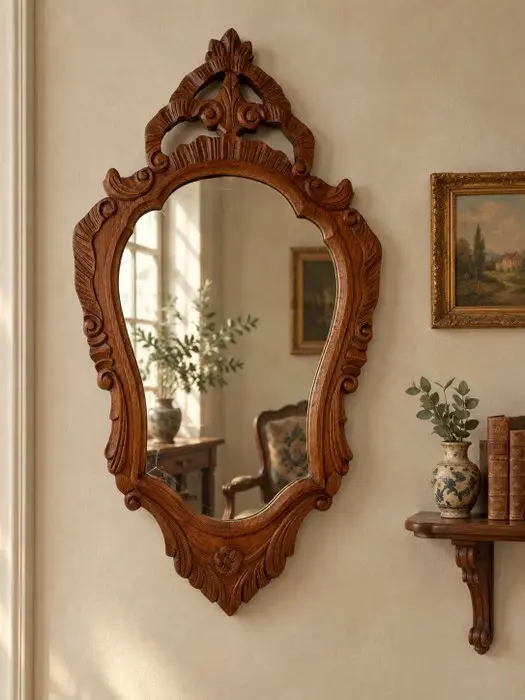Mirror- Carved wooden wall mirror in Baroque style - Wood, Glass