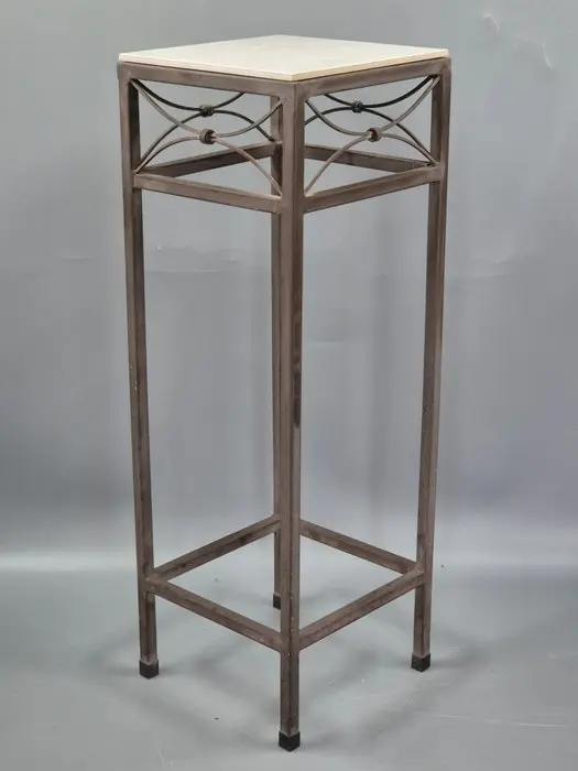 Elegante Blumensäule aus Metall mit Heller Steinplatte –...