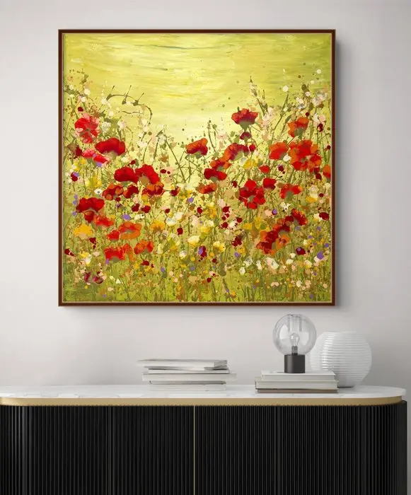 Irina Morisch - Red flowers in the sun- original artwork on linen-