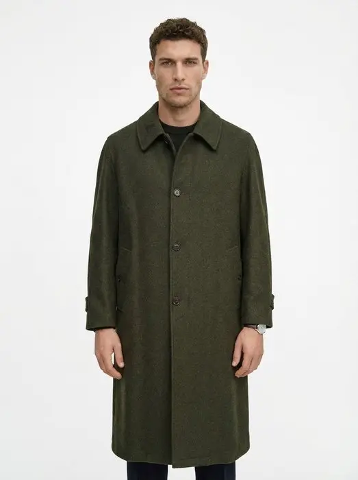 ETRO MILANO - 52 IT - Green Wool Overcoat Long Single...