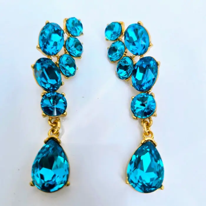 Oscar De La Renta - Gold-plated - Earrings - Azure blue crystal