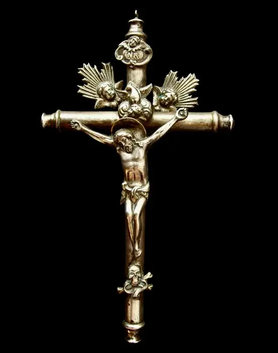 Crucifix - Metal, Silverplated - 1850-1900 - 30 cm