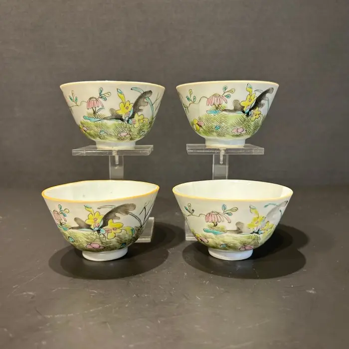 Cup and saucer - Porcelain - 4 Tongzhi teacups