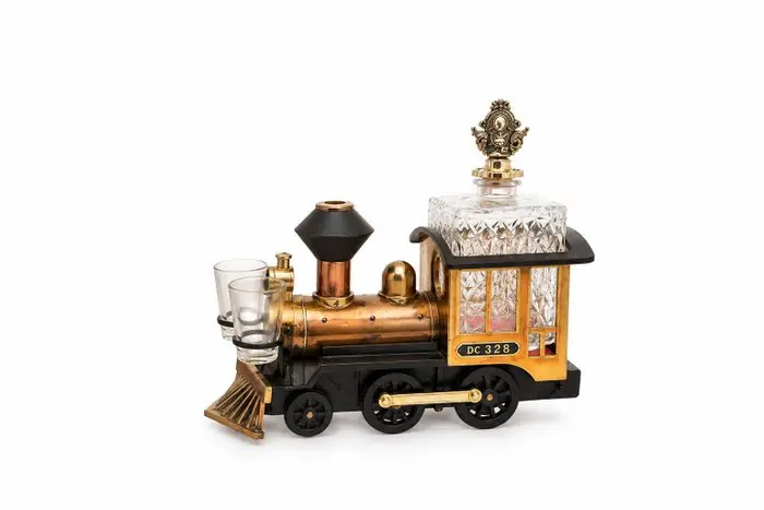 Decanter - Bronze, Crystal, Glass, Metal - Vintage DC 328 Locomotive