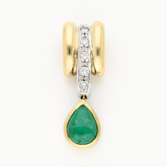 Pendant - 18 kt. Yellow gold Diamond (Natural) - Emerald
