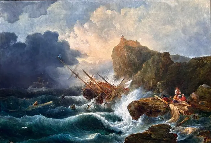 Claude Joseph Vernet (1714-1789), Follower of - Schipbreuk tijdens storm