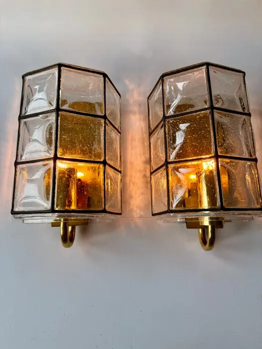 Limburg Glashütte - Wall lamp (2) - 1970s Brutalist design - Brass, Glass