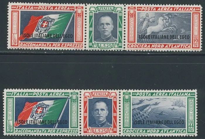 Italian Aegean Islands - general issues - Balbo Air Cruise triptychs