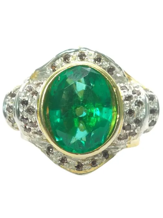Senza prezzo di riserva - Anello - 9 kt Argento, Oro giallo Smeraldo - Diamante