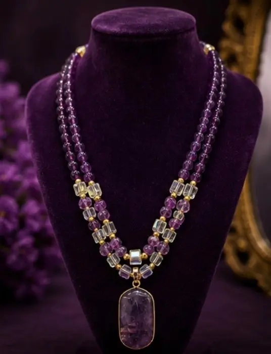 Elegant Amethyst Radiance Double Statement Necklace - Necklace