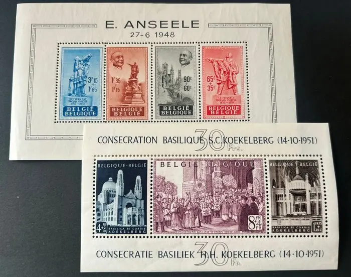 Belgium 1948/1952 - Blocks Anseele and Koekelberg / Van Roey - OBP BL26 + 30