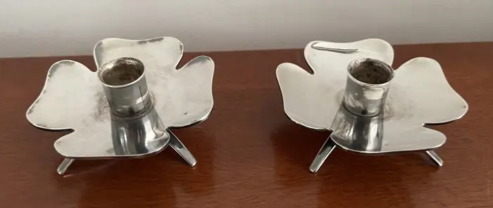 MEMA - Candleholder Four-leaf Clover (2) - Silver plated...