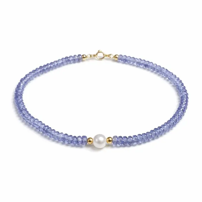No reserve price - Bracelet - 18 kt. Yellow gold Tanzanite - Pearl