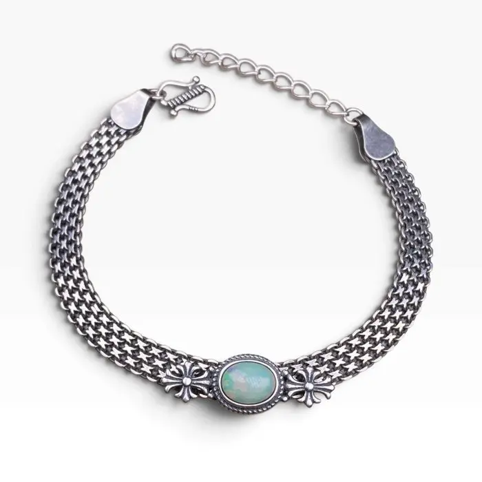 Vintage Natural Opal Bracelet in 925 Sterling Silver- 15 g