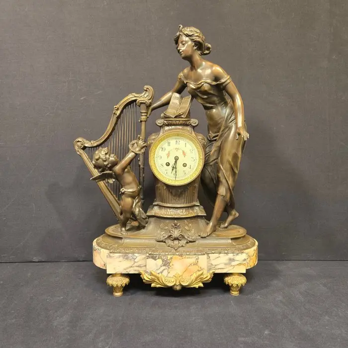 Table clock Neoclassical Style Alloy, Marble - 1850-1900 - L&F Moreau