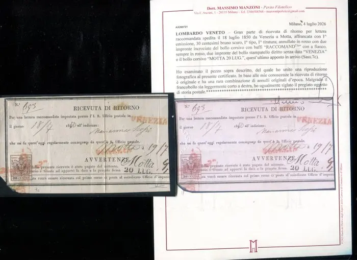 Italian Ancient States - Lombardo Veneto 1850 - Return...
