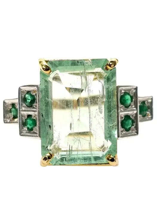 No reserve price - Ring - 9 kt. Silver, Yellow gold Emerald - Emerald