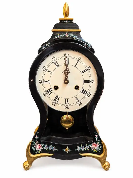 Neuchâteloise clock - Metal, Brass - 1960-1970 - Floral Black Elegance