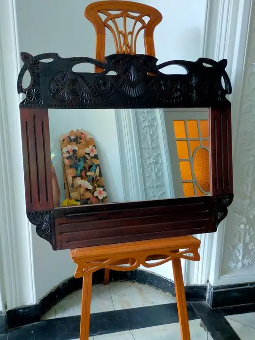 Wandspiegel Jugendstil Art Déco Holz Geschnitzt - Mirror - Glass, Wood