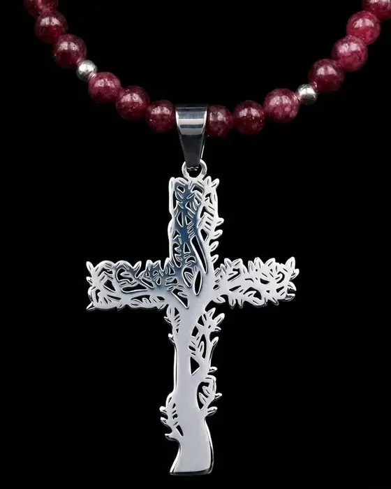 Celtic Tree of Life Cross – Druid Seal – Garnet –...