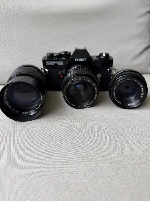 Porst Compact Reflex OS + Color Reflex MC Auto 1,7/50 mm + 35mm + 135mm + acc