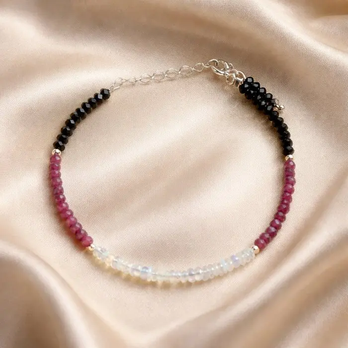 Silver - Bracelet - Ethiopian opal, ruby