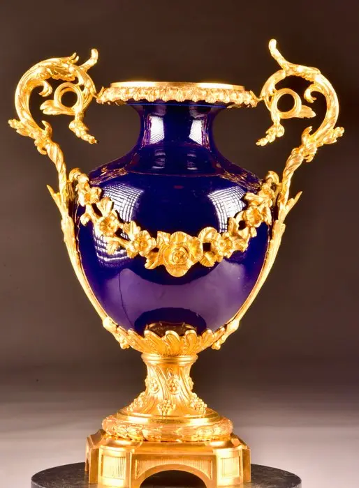 Monumental Napoleon III Cobalt Blue Porcelain Vase with...