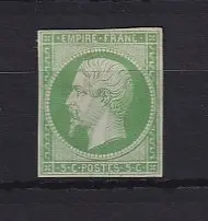France 1854 - côte 1500€, napoléon 5c vert - Yvert n°12