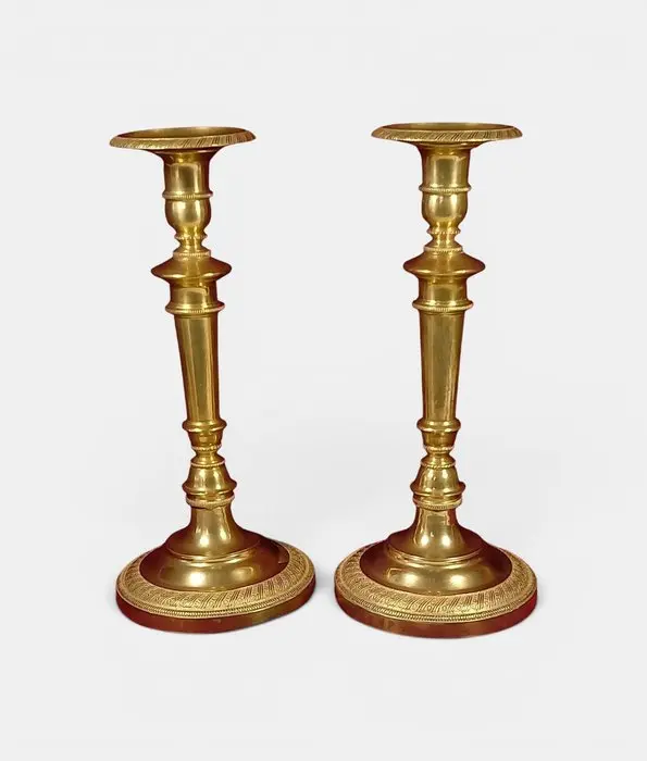 Candlestick (2) - Gilt brass, Gilt bronze