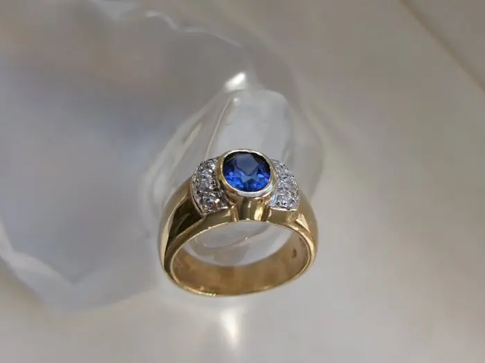 Silver, Sapphire - Ring - Art Deco Style