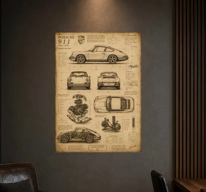 MaskArt - "Porsche 911 – Timeless Machine Blueprint" By...