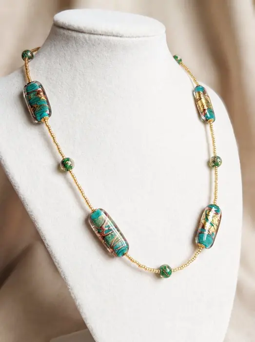 Murano glass - Necklace - 24 kt gold, Aventurine