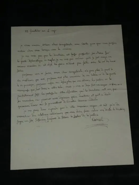 Lazare Carnot - Lettre autographe signée au Directoire diplomatie Naples - 1796