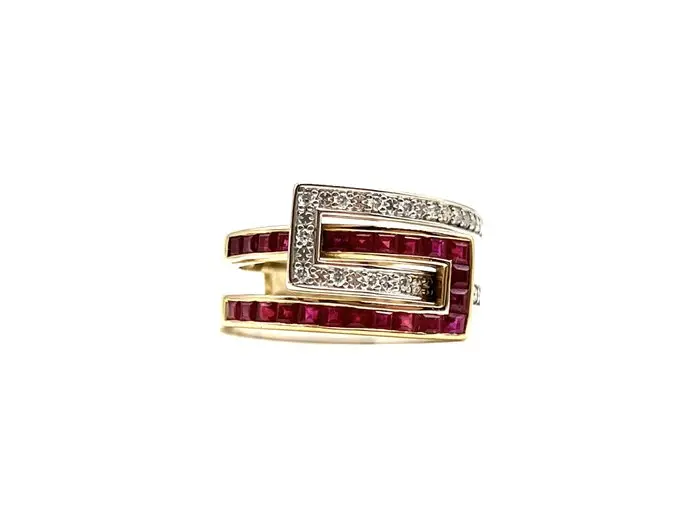 Ring - 18 kt. Yellow gold, White gold - 0.46ct. tw. Ruby - Diamond