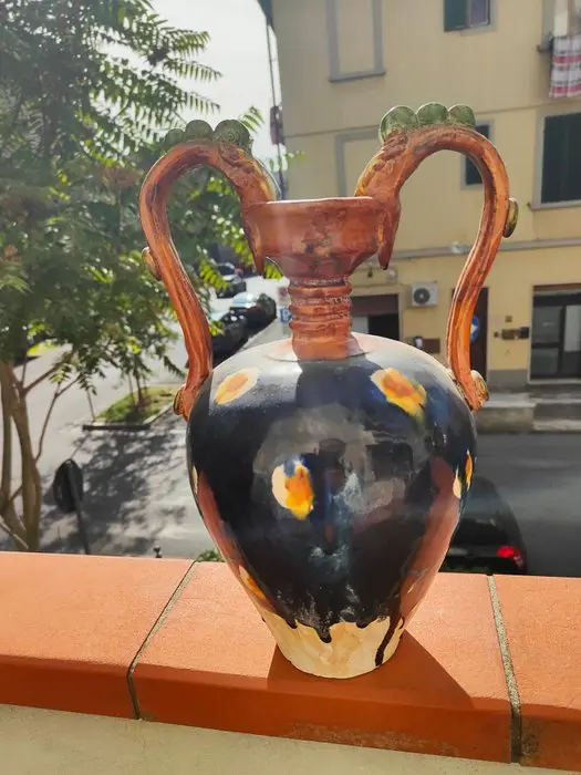 Chinese Sancai-glazed vessel with phoenix handles - Ceramic - 20th century