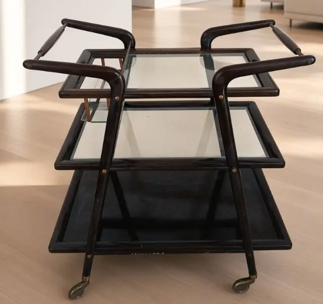 Serving trolley - Wood, Glass, Brass, Metal - A 1950s serving trolley