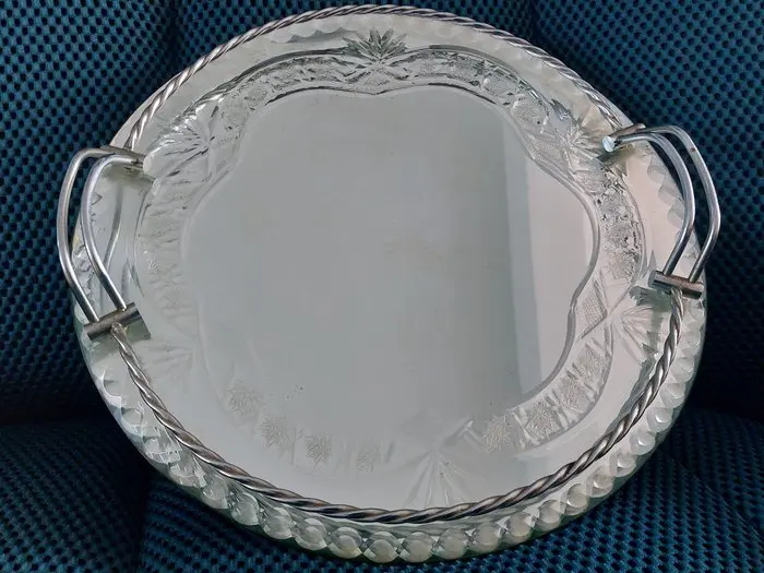 Serving tray - Glass, silvered metal