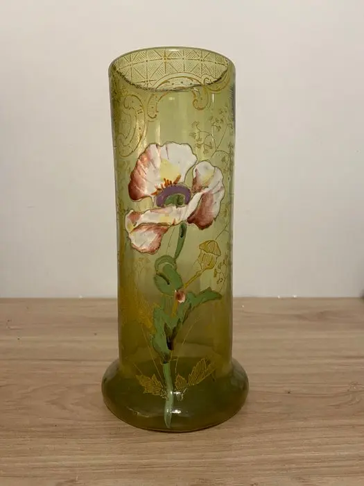François-Théodore Legras - Vase - poppy - Glass - enameled glass vase