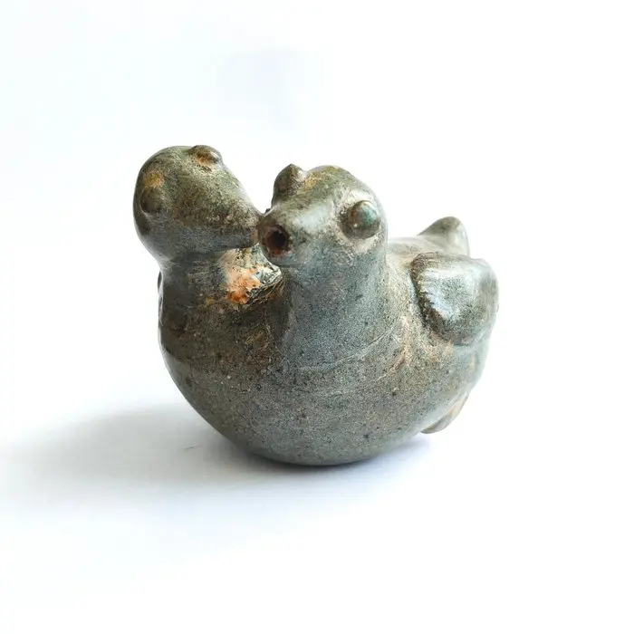 Lanna Kingdom Glazed Ceramic Dove Birds Medicine Oil Holder Dish Jar - 72 mm
