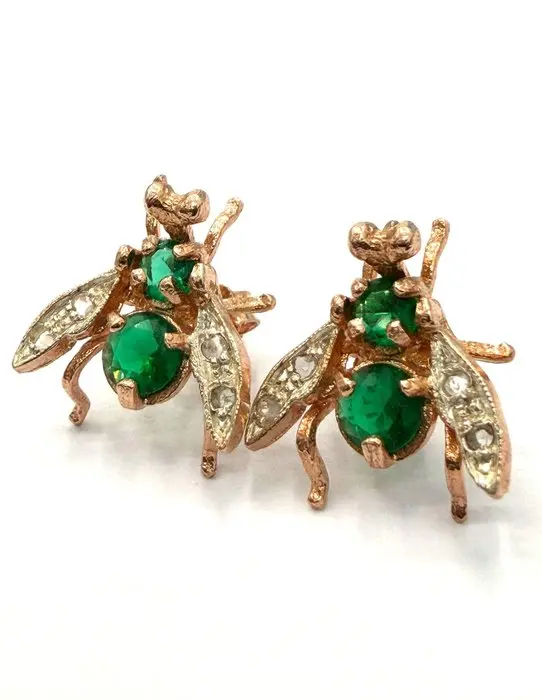 No reserve price - Earrings - 9 kt. Rose gold, Silver Spinel - Diamond